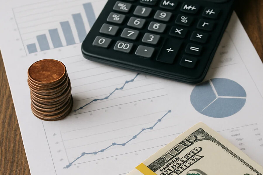Kpis comerciales financieros - Indicadores financieros junto a dinero y calculadora