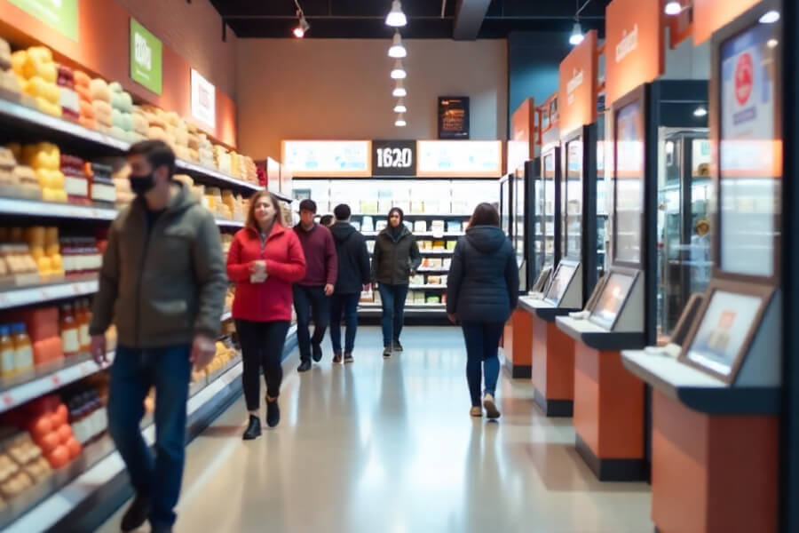 Tienda digital introducción - Personas recorriendo los pasillos de un supermercado.